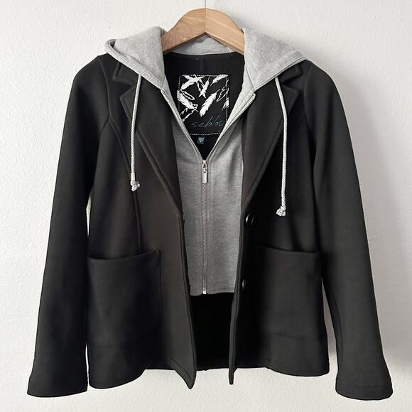 Sebby Jackets & Blazers - Sebby Twofer Knit Blazer & Hoodie Combo Women’s Size Small Black/Gray